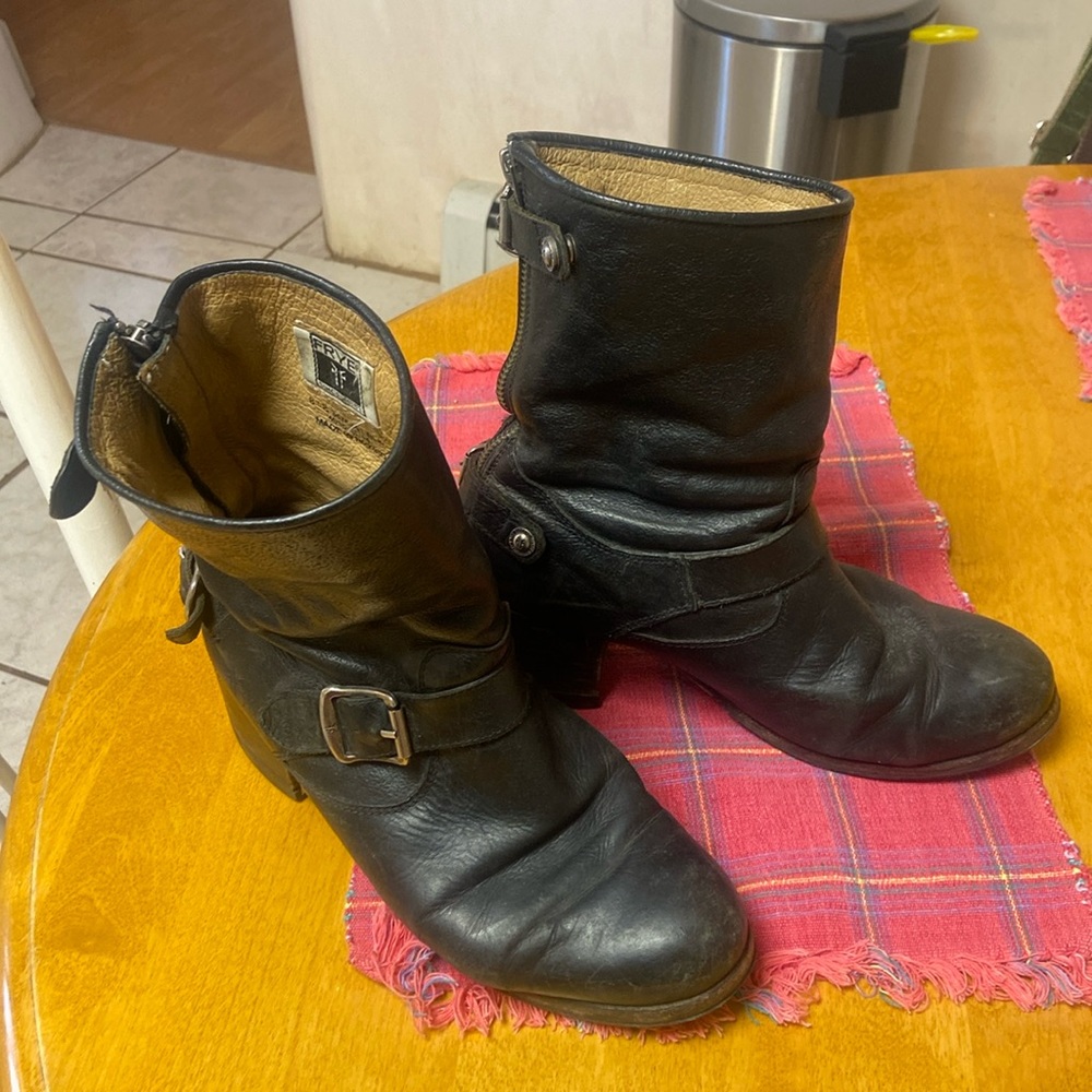 Frye 3476541 black leather moto boots motorcycle